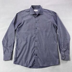Eton Contemporary Shirt Men Large Blue Gray York Micro‎ Houndstooth 41 16